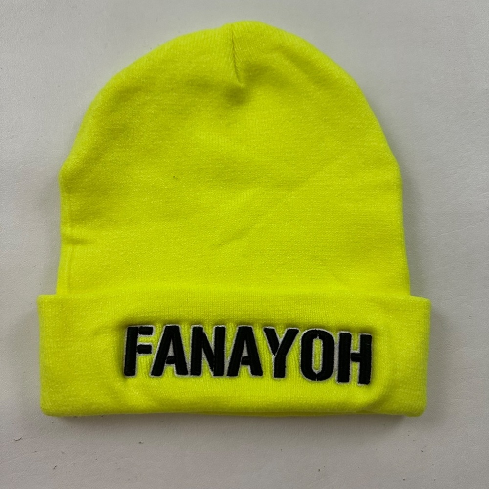 NEW FANAYOH Logo Knit Cuffed Yellow Beanie Hat One Size